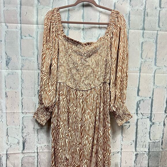 River Island Womens 100% Viscose Size 10 Brown Animal Print Shirred Midi Dress - Picture 9 of 13